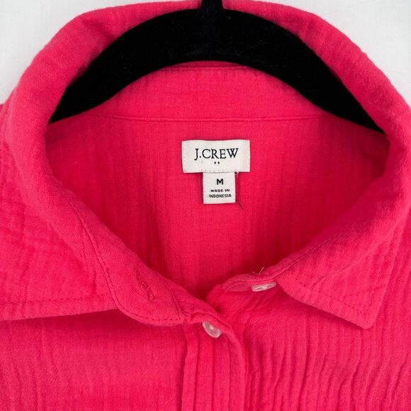 J Crew Double-gauze Button Down Shirt Pink Cotton Size Medium Swim Cover Up - Picture 6 of 12